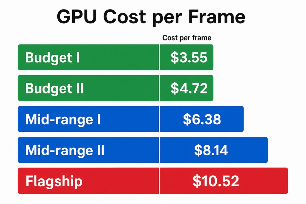 Chart showing GPU cost per frame for different gaming PC categories in 2026.