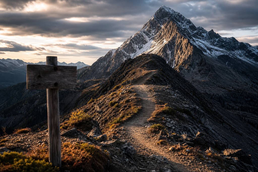 Trail leading to a majestic mountain peak at sunset, ideal for planning Yosemite and Glacier reservations 2026.