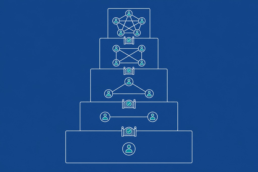 Illustration comparing multi-agent systems and single AI agents with layered structures and interconnected nodes.