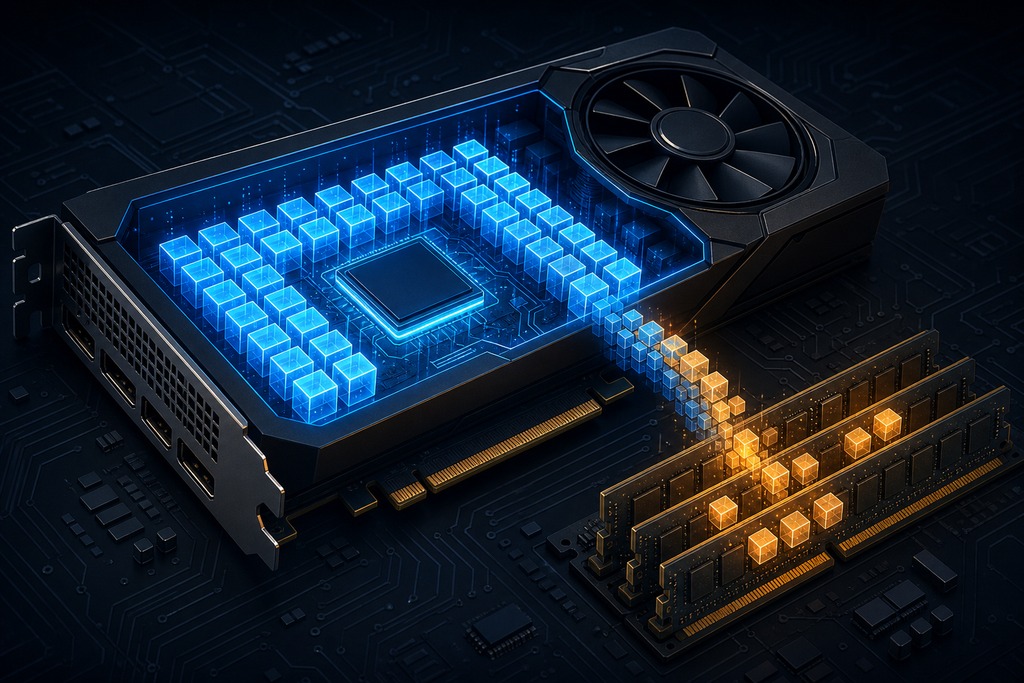 Detailed illustration of a graphics card showcasing its VRAM design and memory architecture for 2026 gaming needs.