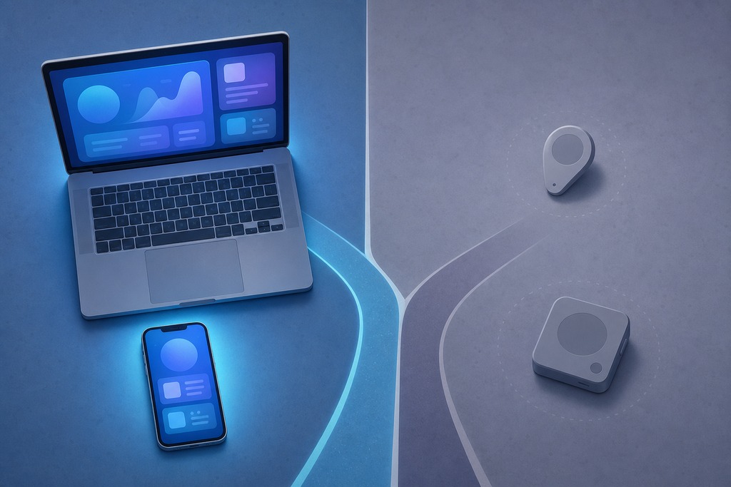 A laptop and smartphone display user interfaces alongside smart devices, representing a personal AI agent ecosystem.
